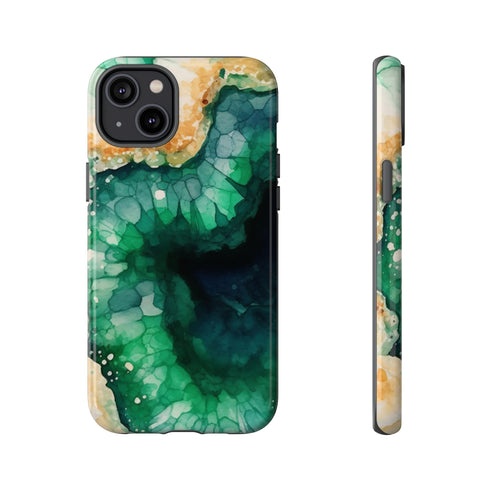 Green Geode in Watercolor - Impact Resistant Phone Case iPhone 14 Plus Glossy